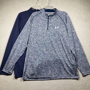 Under Armour 1/4 Zip Pullover Mens XL Blue 2 Pack HeatGear Loose Fit Activewear